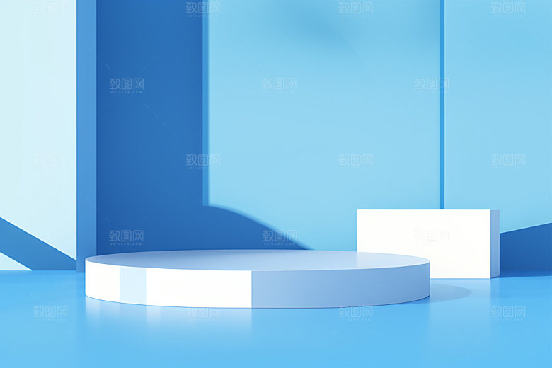 蓝色展台C4D3D电商背景