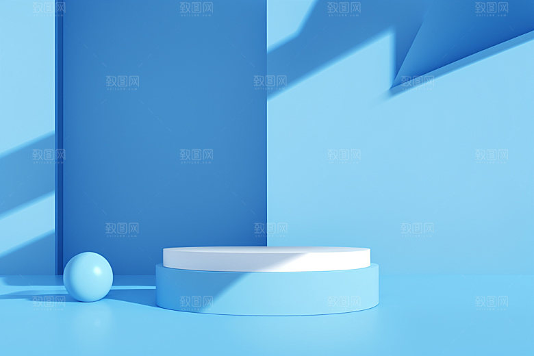 蓝色展台3D游泳电商背景