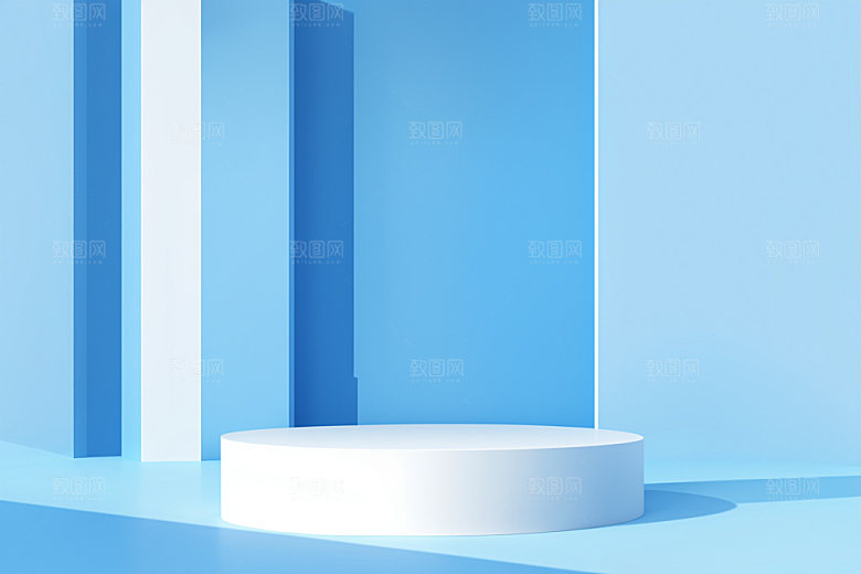 蓝色展台C4D3D电商背景
