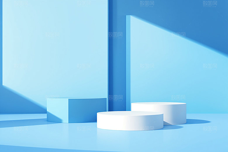 蓝色展台立体3D电商背景