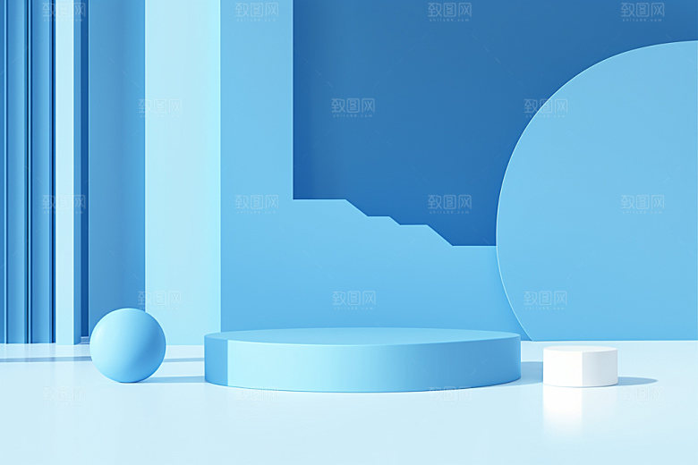 蓝色展台折扣促销电商背景