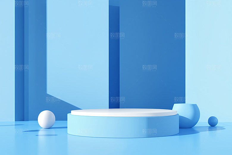 蓝色展台C4D度假产品电商背景