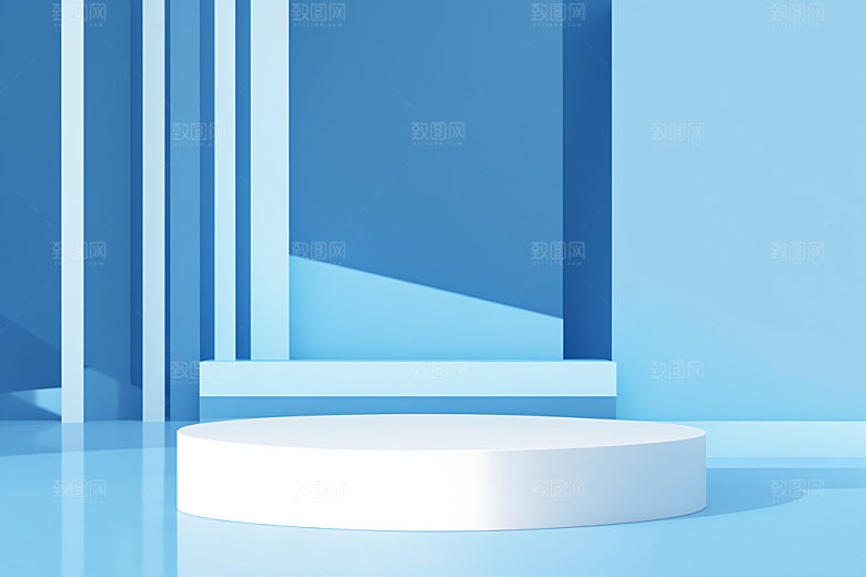 蓝色展台清凉度假产品电商背景