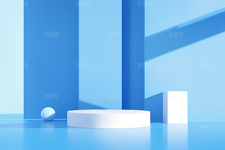 蓝色展台折扣3D电商背景
