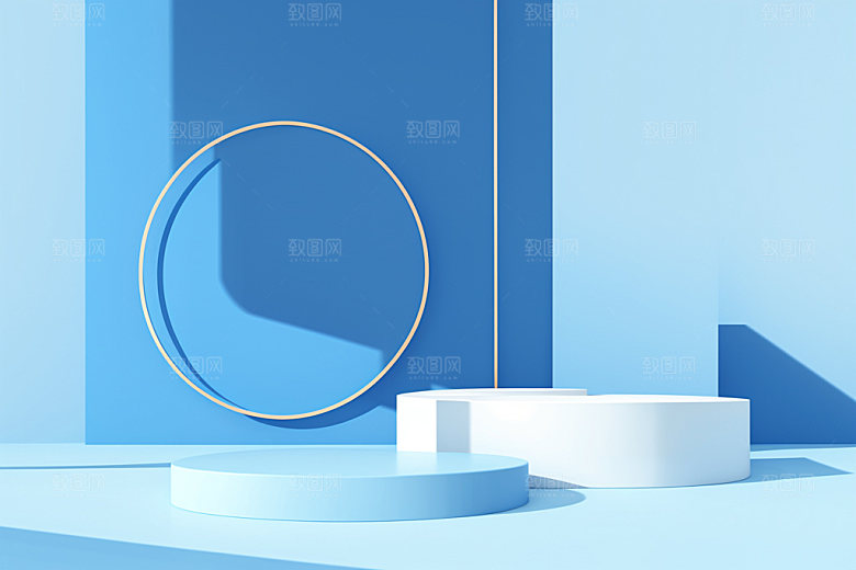 蓝色展台C4D促销电商背景