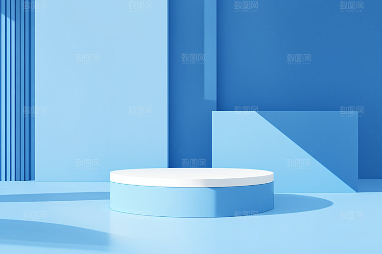 蓝色展台商品展示度假产品电商背景