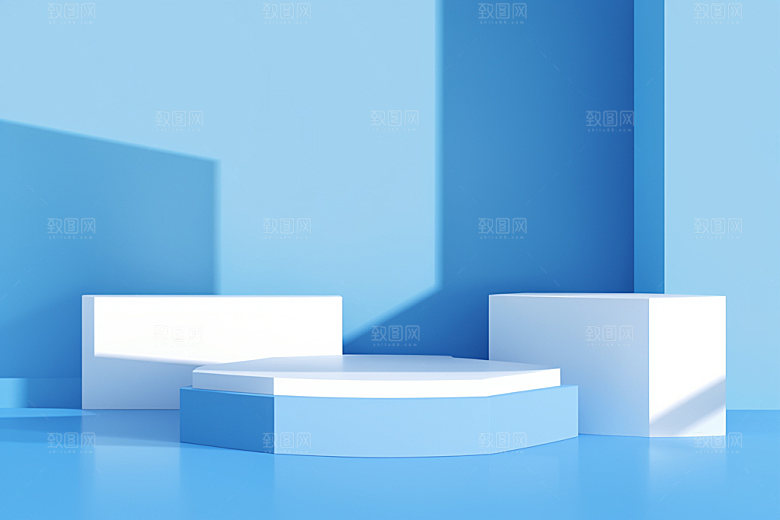 蓝色展台商品展示3D电商背景