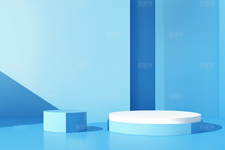 蓝色展台C4D立体电商背景