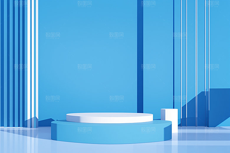 蓝色展台防晒3D电商背景