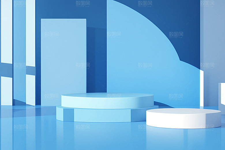 蓝色展台C4D活动电商背景