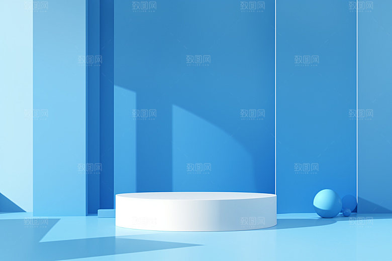 蓝色展台3D立体电商背景