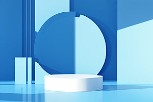 蓝色展台促销3D电商背景