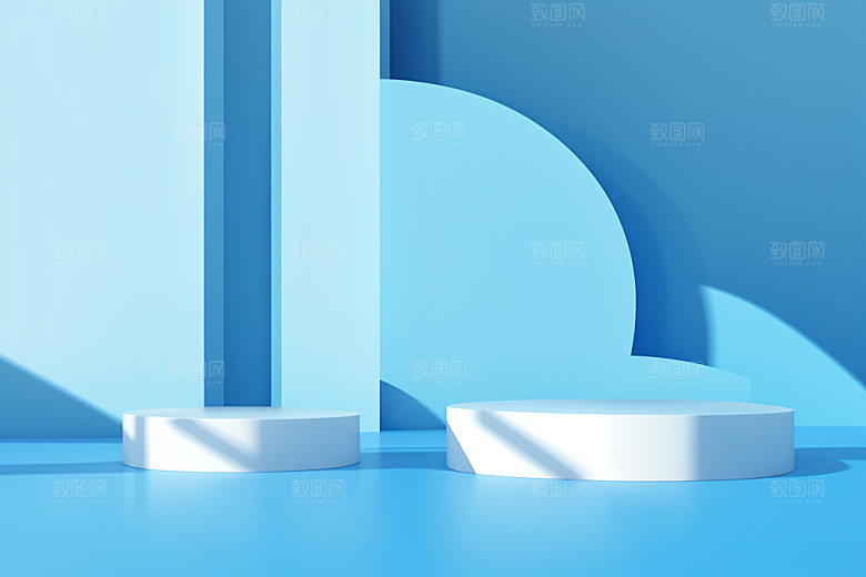 蓝色展台3D清凉电商背景