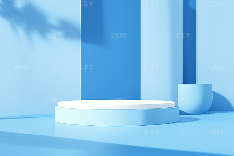 蓝色展台度假产品立体电商背景