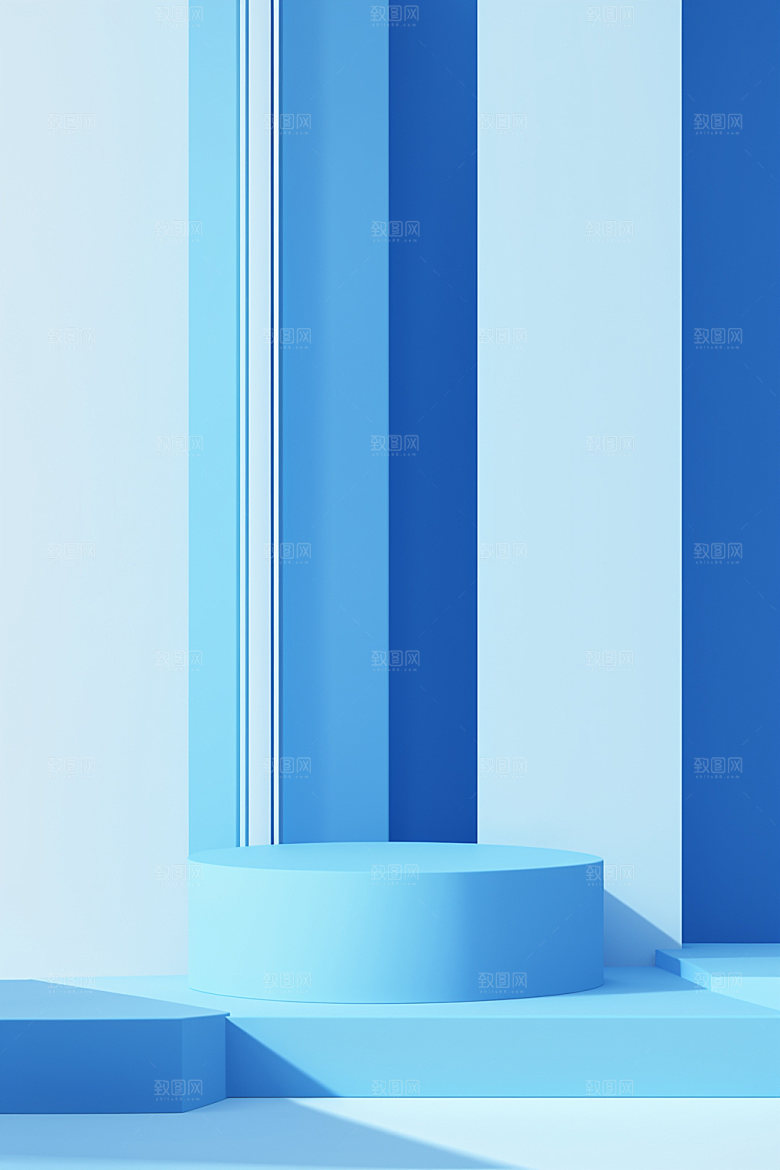 蓝色展台C4D清凉电商背景