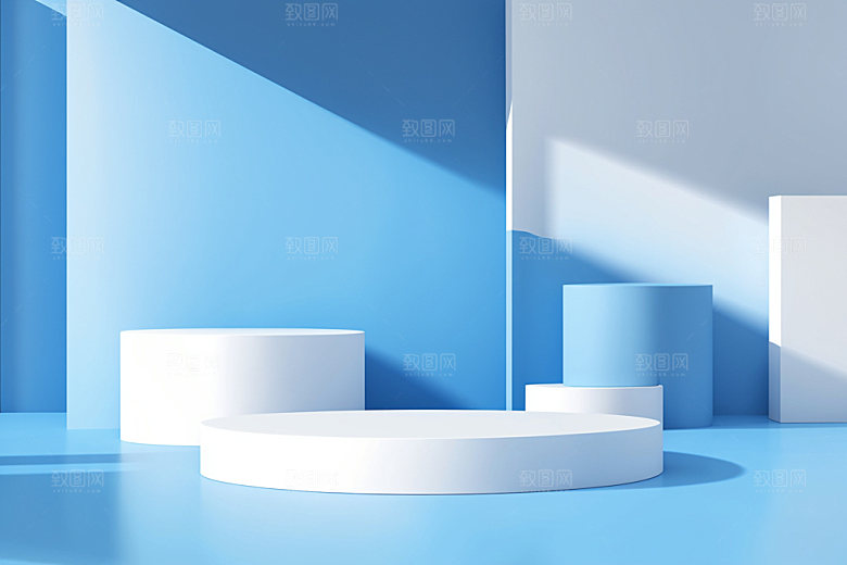 蓝色展台3D游泳电商背景