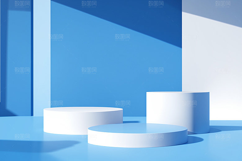 蓝色展台清凉3D电商背景