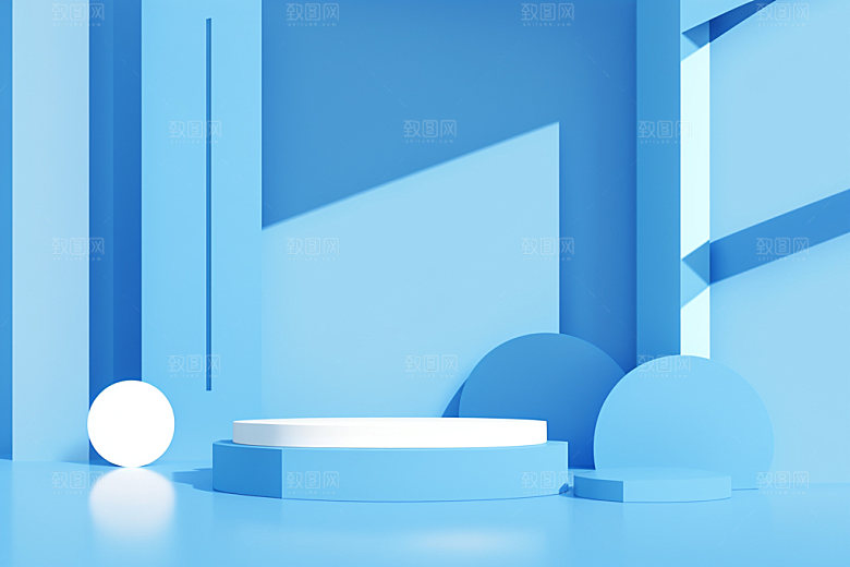 蓝色展台立体3D电商背景