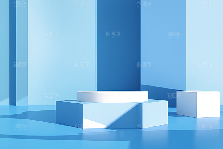 蓝色展台清凉折扣电商背景