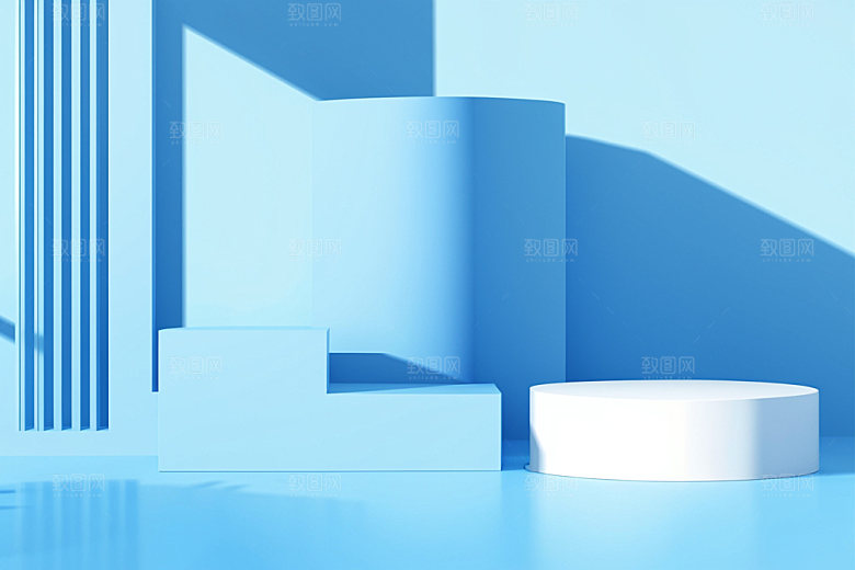 蓝色展台度假产品C4D电商背景