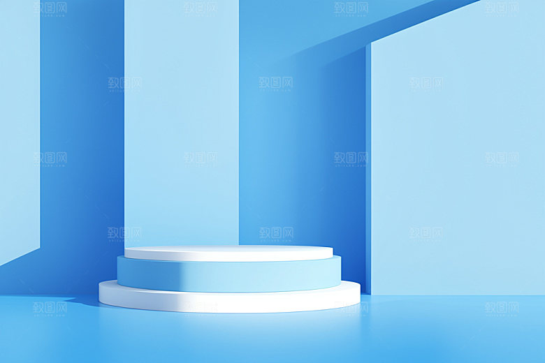 蓝色展台防晒3D电商背景