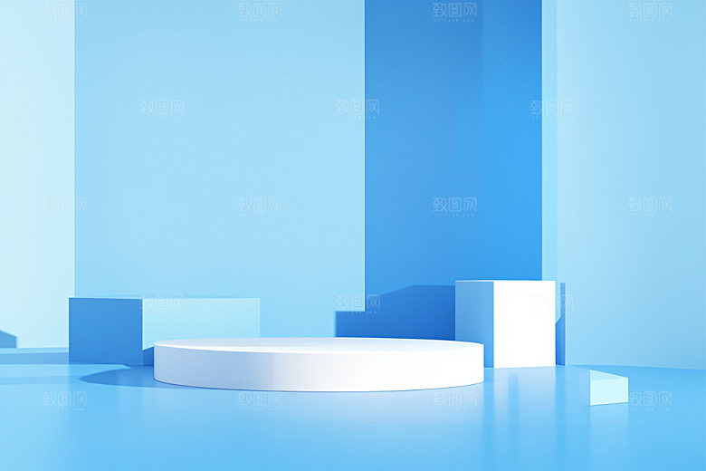 蓝色展台活动3D电商背景