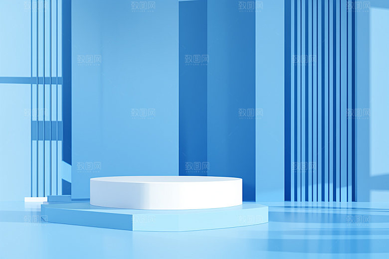 蓝色展台3D度假产品电商背景
