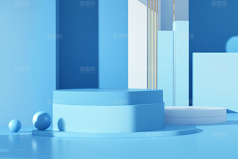 蓝色展台商品展示C4D电商背景