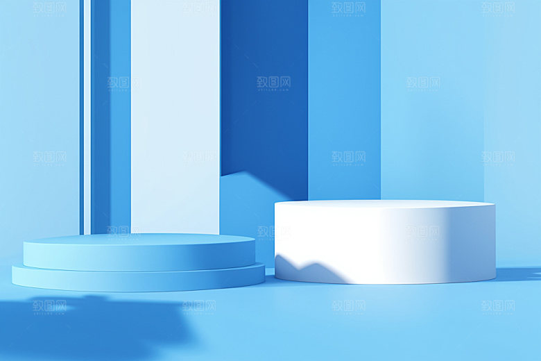 蓝色展台C4D促销电商背景