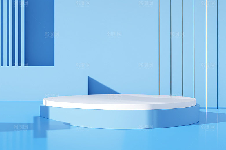 蓝色展台度假产品3D电商背景