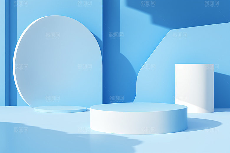 蓝色展台商品展示度假产品电商背景