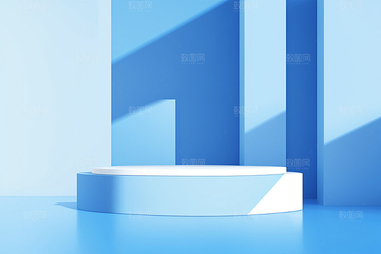 蓝色展台防晒3D电商背景