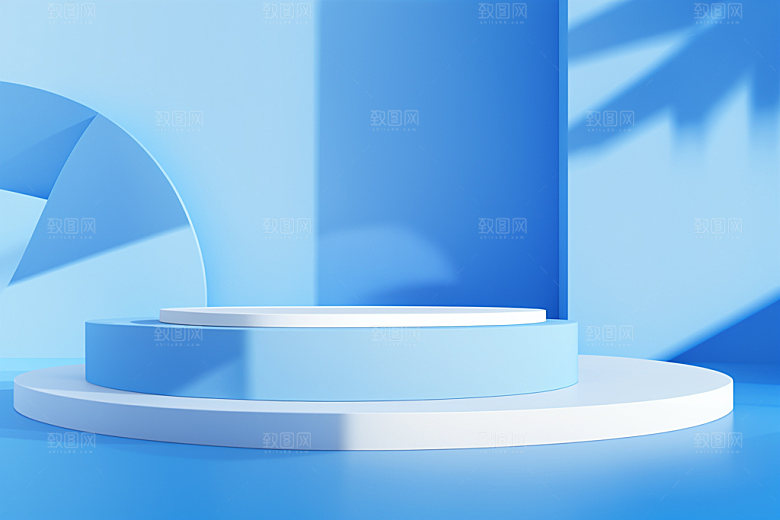蓝色展台3D度假产品电商背景
