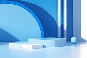蓝色展台度假产品C4D电商背景