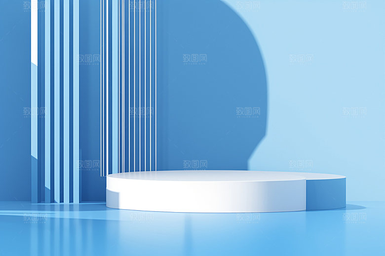 蓝色展台C4D夏日电商背景