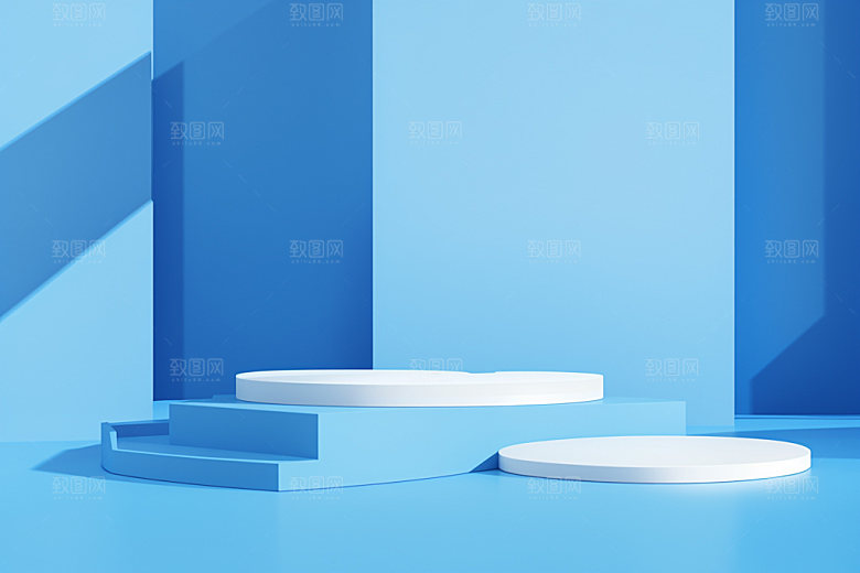 蓝色展台度假产品3D电商背景