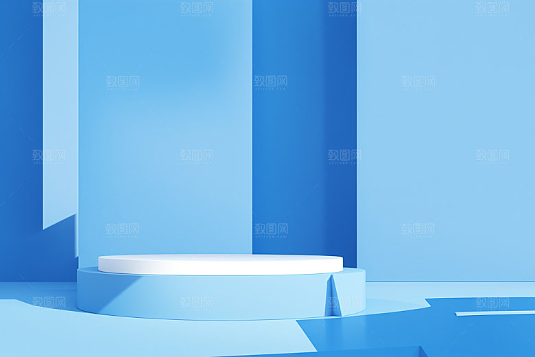 蓝色展台3D海边电商背景