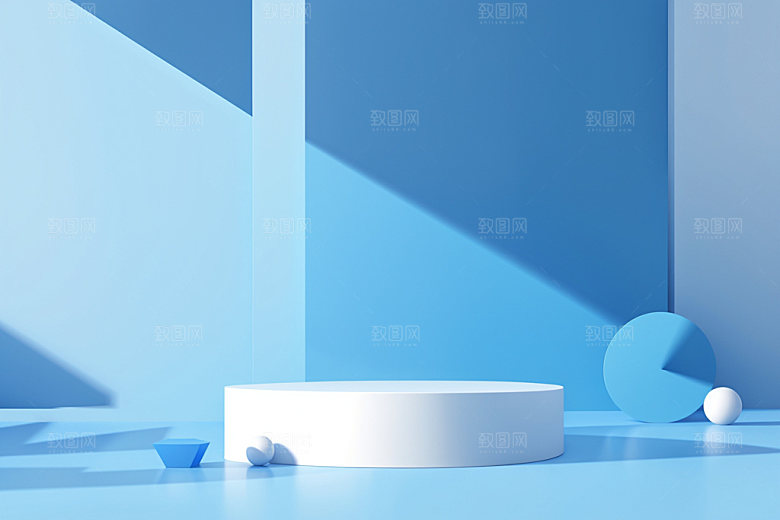 蓝色展台度假产品游泳电商背景