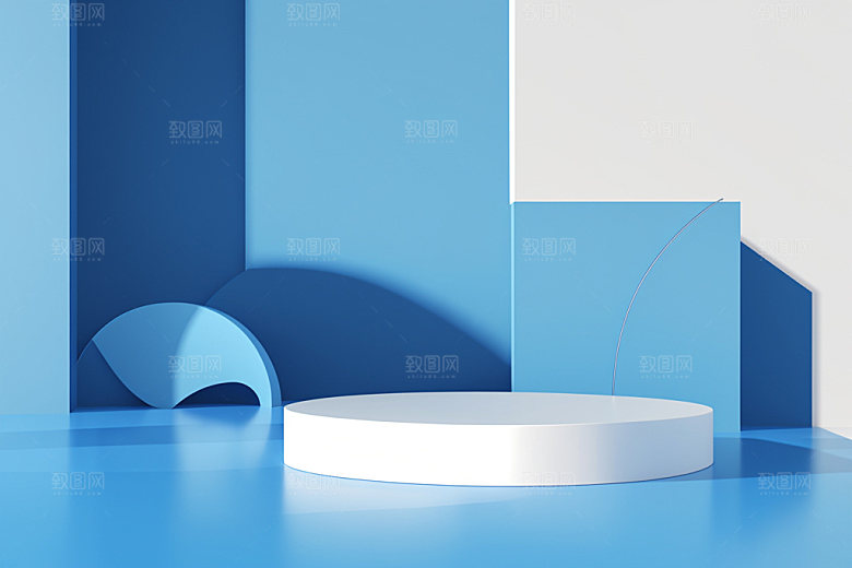蓝色展台立体C4D电商背景