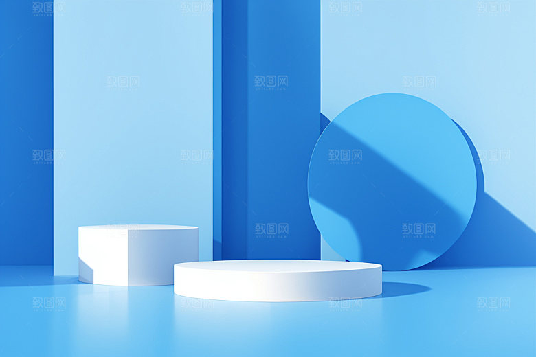 蓝色展台3D活动电商背景