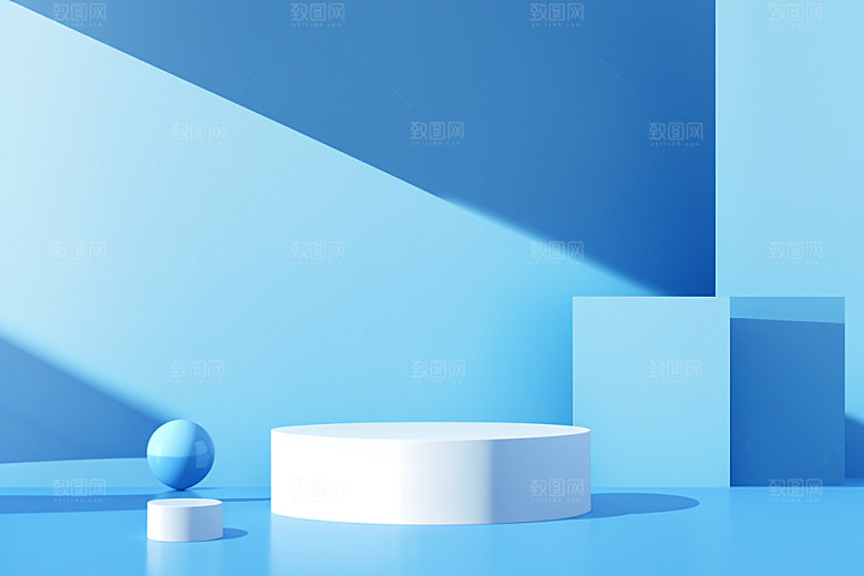 蓝色展台C4D游泳电商背景
