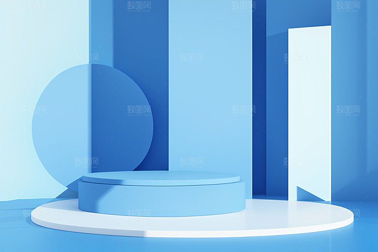 蓝色展台折扣C4D电商背景
