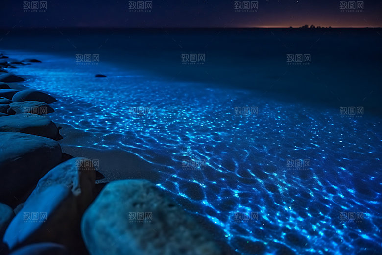 蓝眼泪海水浪花摄影图