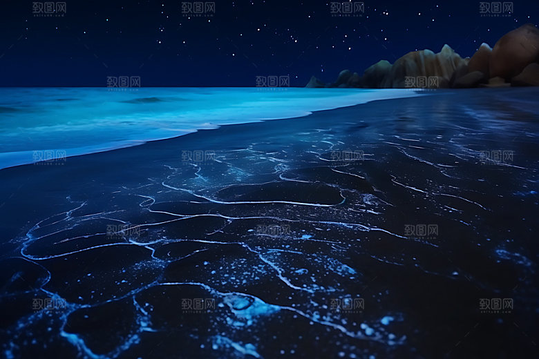 蓝眼泪风光大海摄影图
