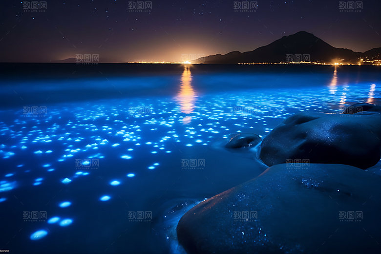 蓝眼泪自然夜景摄影图