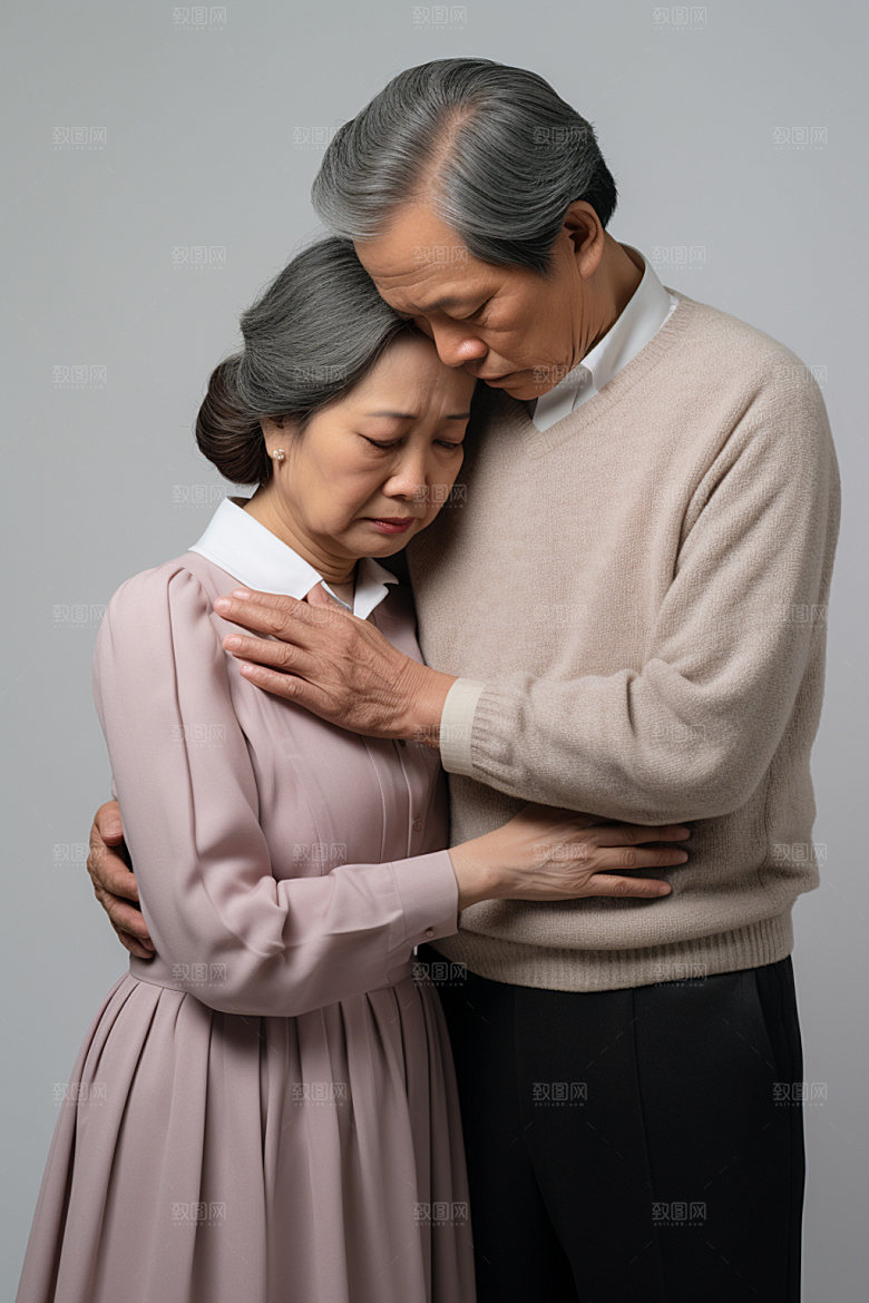 时尚冬季老年夫妻背影矢量图