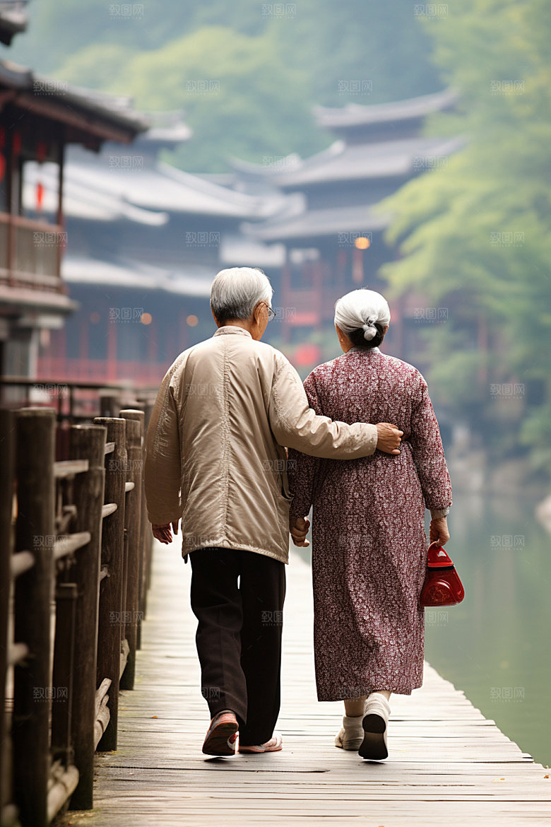 时尚冬季人物摄影老年夫妻矢量图