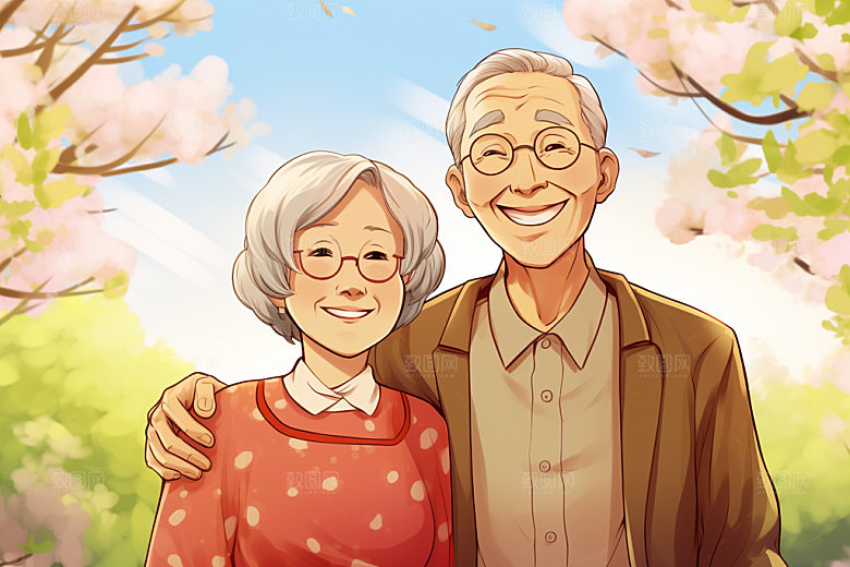敬老宣传家庭重阳节插画