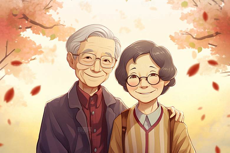 敬老宣传养老手绘插画