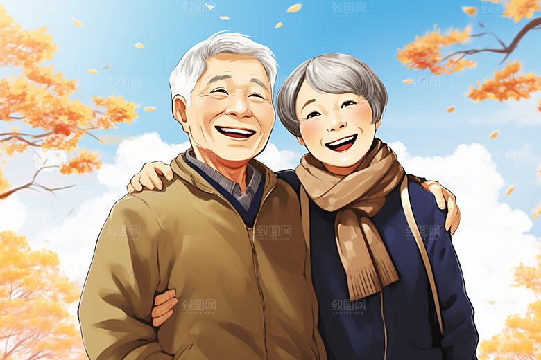 敬老宣传高清手绘插画